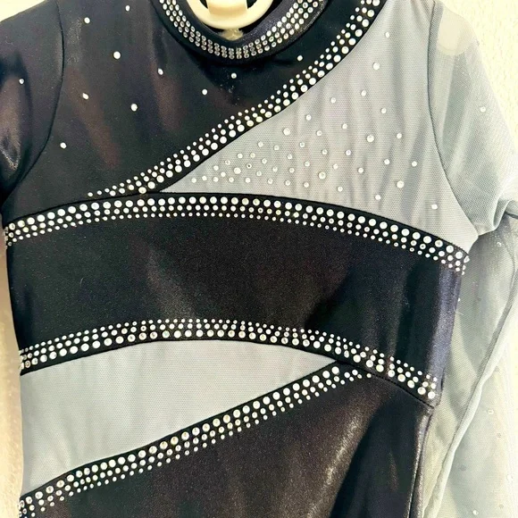 Rhinestone Embellished Long Mesh Sleeve Competition Leotard NWT Child Large​​ - Picture 5 of 5